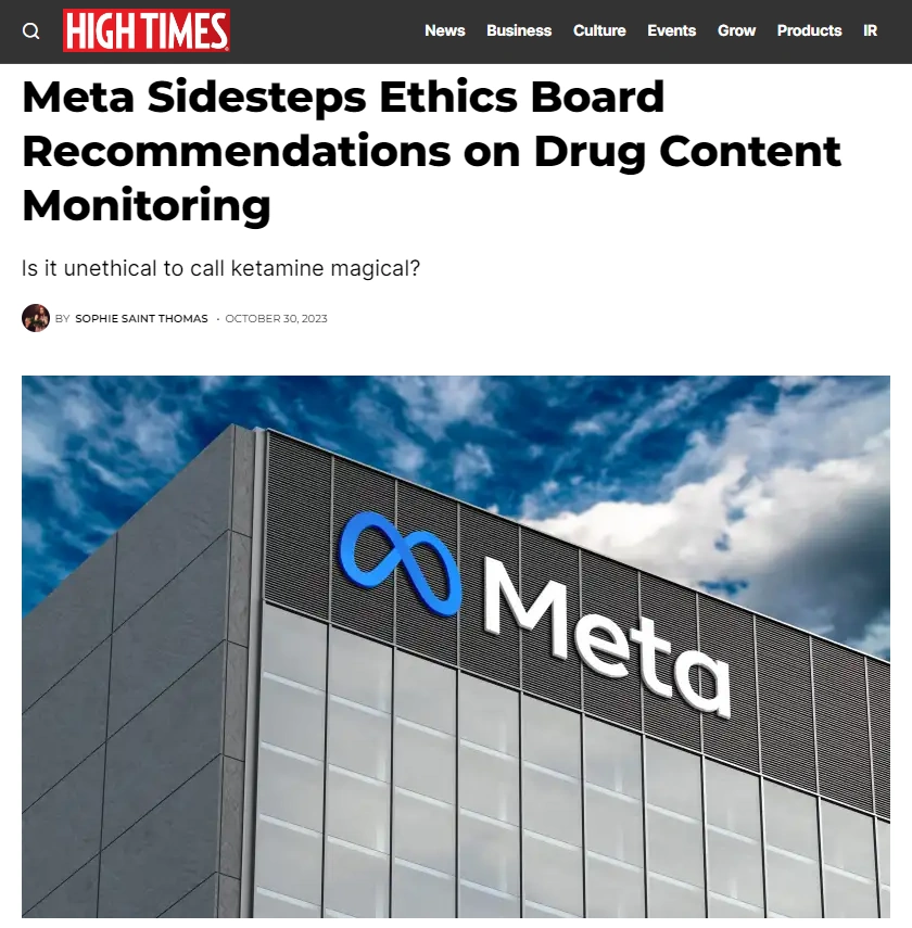 meta-ketamine-post-hightimes Ketamine marketing content now allowed on Facebook
